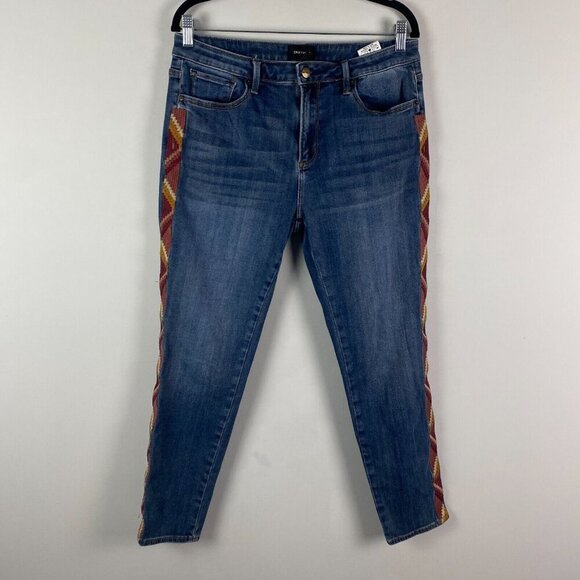 Driftwood Jackie Skinny Ankle Jeans Womens 31 Embroidered Aztec Side Stripe - Picture 1 of 10